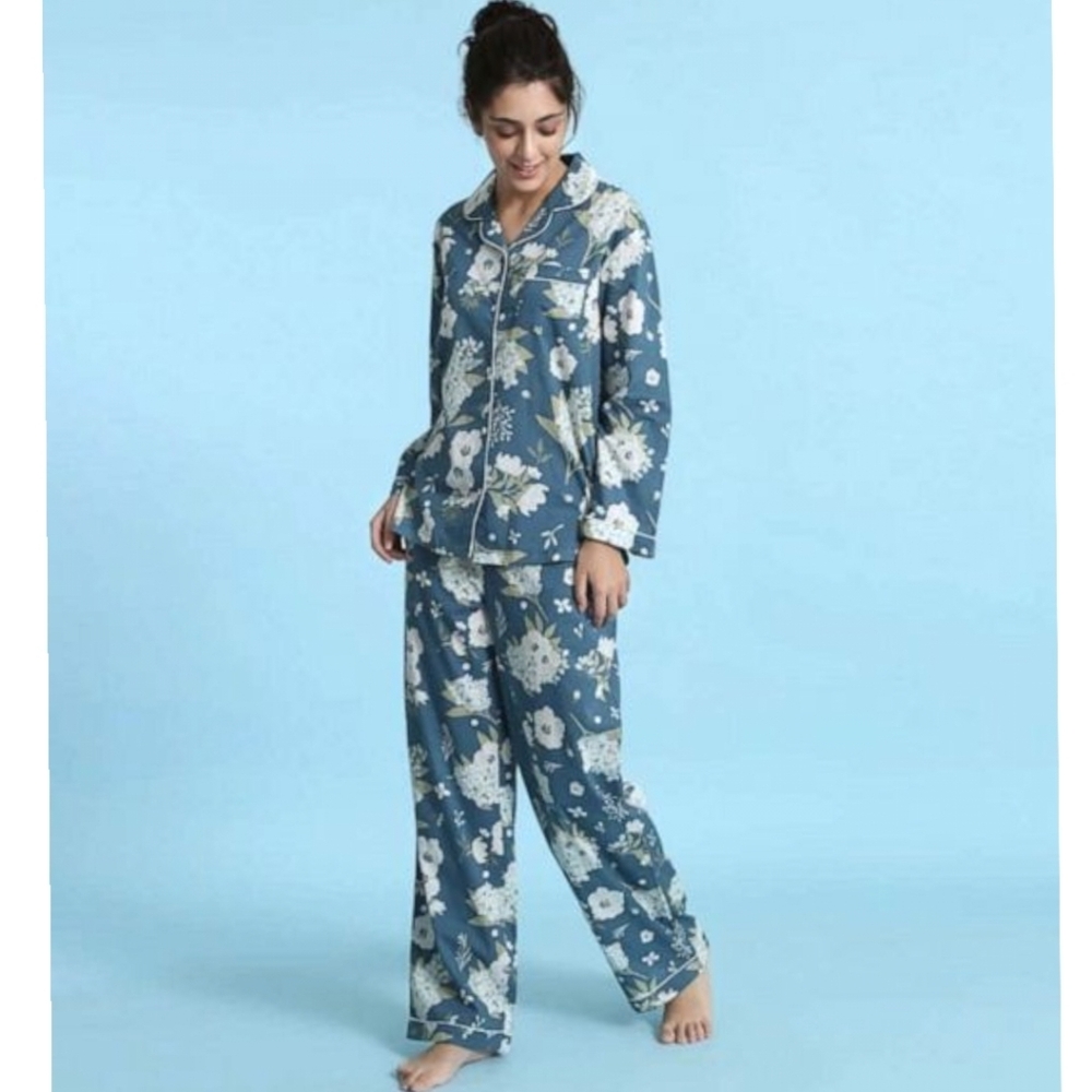 NWT Mahogany Blue Floral Camila Long Sleeve PJ Set 100% Cotton Size 2X